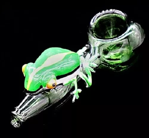 FROG TOAD BLUE Glow in Dark Pipe Bong Tobacco Smoking Small Glass