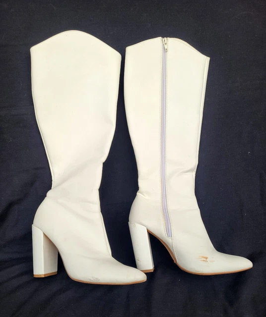 GLASSONS WHITE KNEE HIGH Faux Leather Pointed Toe Boots Size 8 45.00 PicClick AU