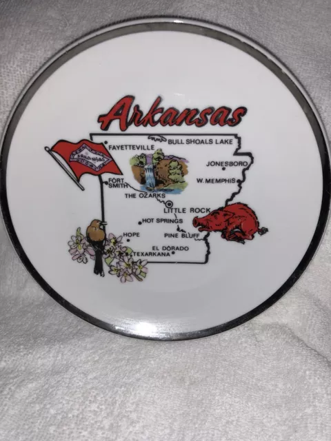 Old Vintage Arkansas State Souvenir Collector's Plate 7-1/2" Diameter