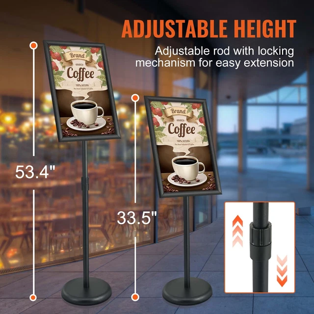 Support D'Affiche Réglable En Aluminium Doré A4 - Présentoir Publicitaire Stable Avec Base Métallique Robuste