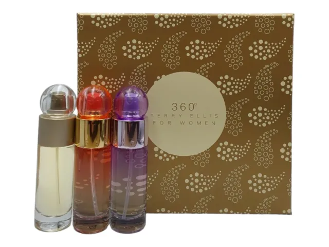 Perry Ellis 360 for Women 3 Pc Gift Set 1oz Each Coral, Purple Perfume Spray