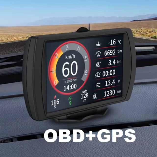OBD2 GPS Gauge Car HUD Head-Up Display Digital Speedometer Turbo RPM Temp Alarm