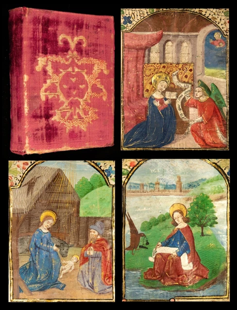 Manuscript Miniatures 1450 ILLUMINATED MANUSCRIPT Medieval BOOK OF HOURS Catholic MINIATURES ...