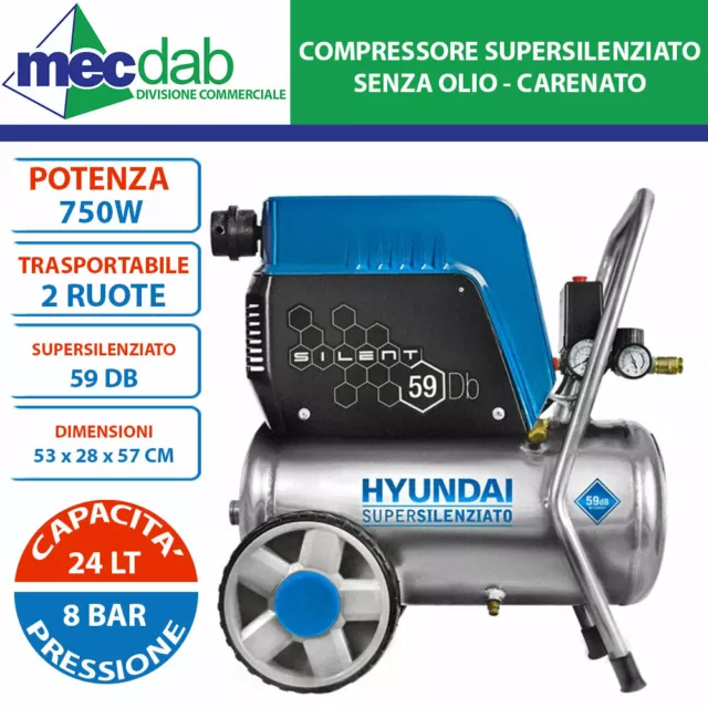 Compressore Portatile Lubrificato 6 Lt HYUNDAI 65602 750W