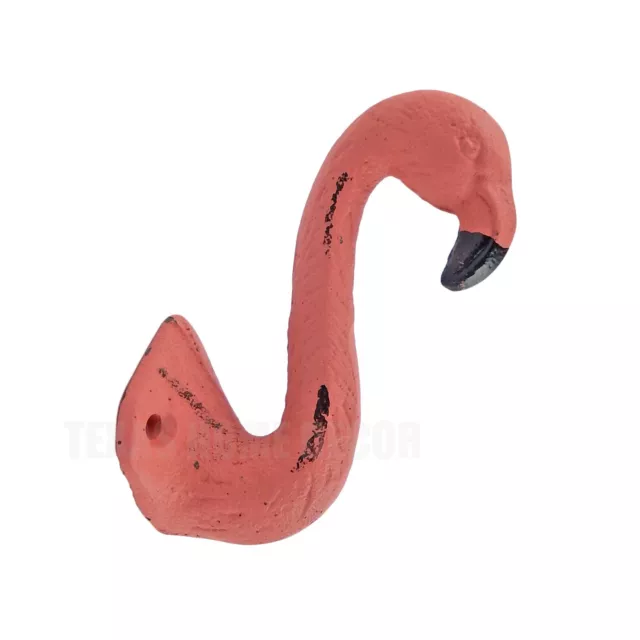 Pink Flamingo Wall Hook Cast Iron Coat Towel Robe Hanger Tropical Vintage Style