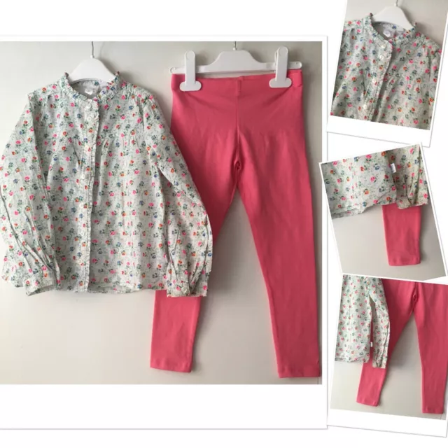 Gap girls floral brights tunic blouse exc u & new F&F pink leggings 4-5 years
