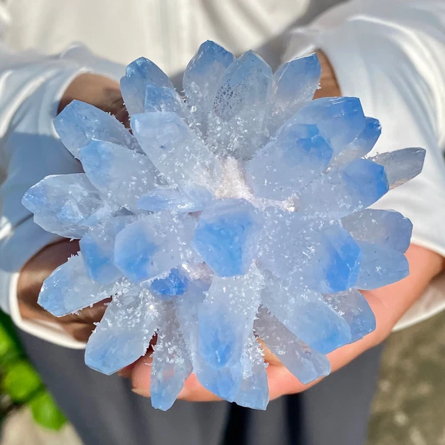 234G New Find BLUE Phantom Quartz Crystal Cluster Mineral Specimen Healing