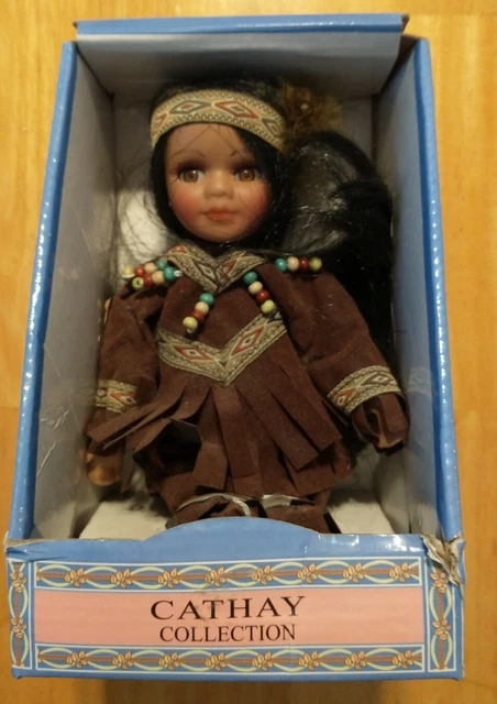 Cathay Collection Vintage 8" Porcelain Indian Native American Doll BRAND NEW