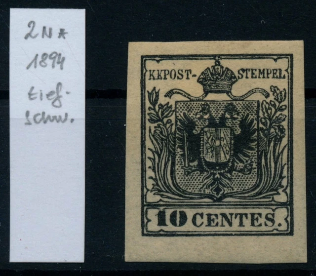 LOMBARDEI-VENETIEN 1850 10C TIEFSCHWARZ! NEUDRUCK 11894! OG und Falz Sig
