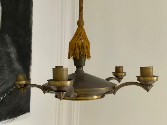 Jugendstil Deckenlampe, Kronleuchter, Messing brüniert, Ø  56 cm, antik