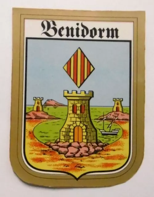 Souvenir-Aufkleber Benidorm Stadt-Wappen Costa Blanca Alicante Spanien 80er