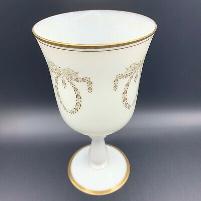 Old French Portieux Vallerysthal Milk Opaque Glass Goblet Celery Vase Ribbon