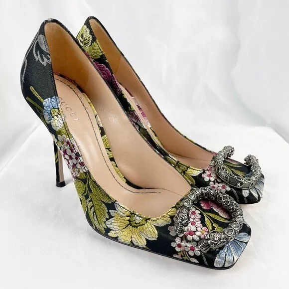 Gucci Dionysus Square Toe Floral Printed Fabric Heels Pumps EU 36 2