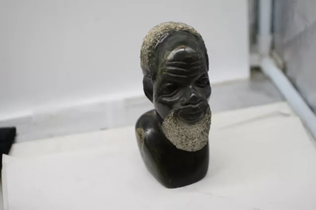 Hand Carved African Etched Soapstone Male Sculpture Bust GA