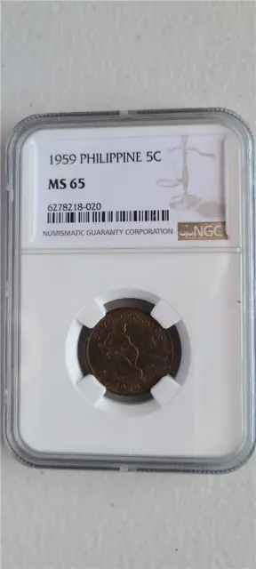 Philippines 5 Centavos 1959 NGC MS 65