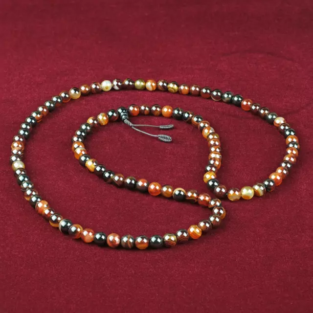 Mala Achat Kette Edelstein 8mm 108 Perlen Rot Braun Buddhistische Gebetskette