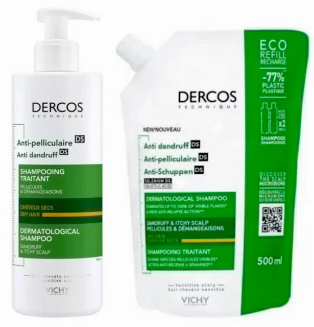 Vichy Dercos DS Anti-Dandruff Advanced Action Shampoo 390ml/500ml-Dry Hair/Scalp