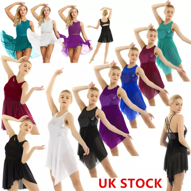 UK Women's Lyrical Chiffon Ballet Modern Leotard Dance Dress Dancewear Costumes