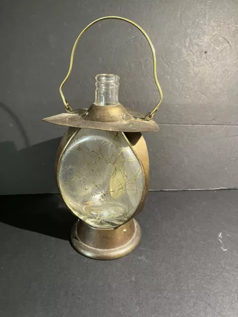 Brass Glass Musical Decanter Liquor Lantern Music Box Plays How Dry I Am Vintage