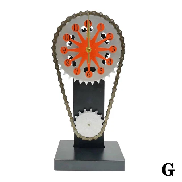 Orange Vintage Rotating Gear Clock Desk Clock Antique Gear Iron Timing Chain  Y4