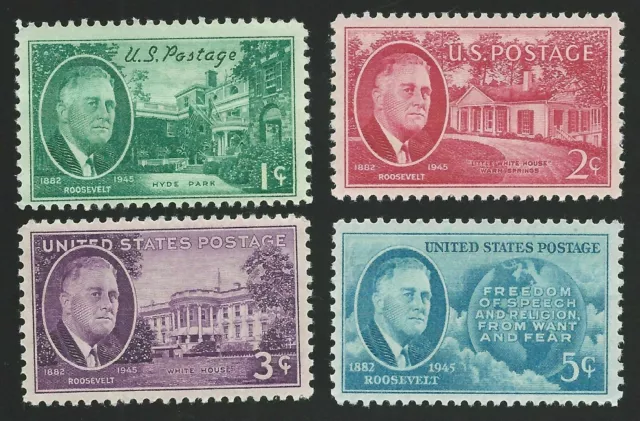1945 PRESIDENT FRANKLIN D ROOSEVELT FDR Set of Four Commemorative US Stamps MINT