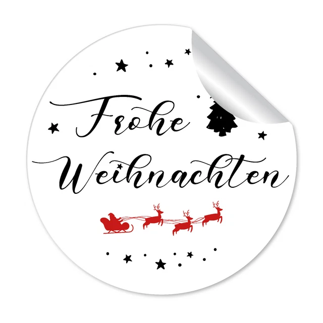 24 Frohe Weihnachten Aufkleber Sticker Etikett in rund weiß XMAS Merry Christmas