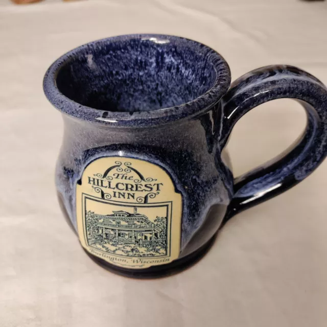 Deneen Pottery Coffee Mug HILLCREST INN Burlington, Wisconsin - Blue