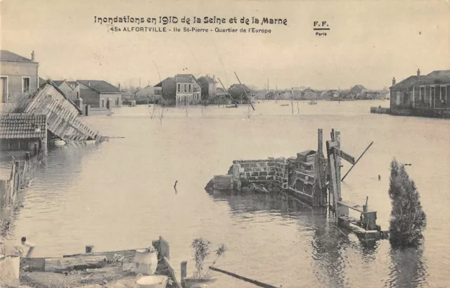 Cpa 94  Alfortville Inondations 1910 Ile St Pierre Quartier De L'europe