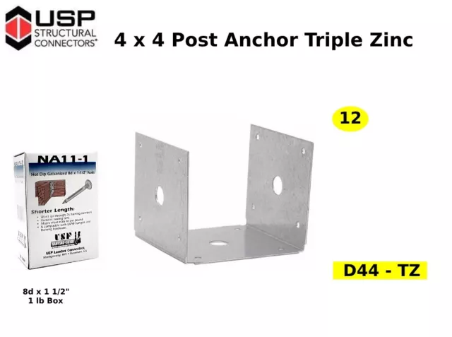 4 x 4 Post Anchor Triple Zinc USP D44-TZ ( QTY 12 )