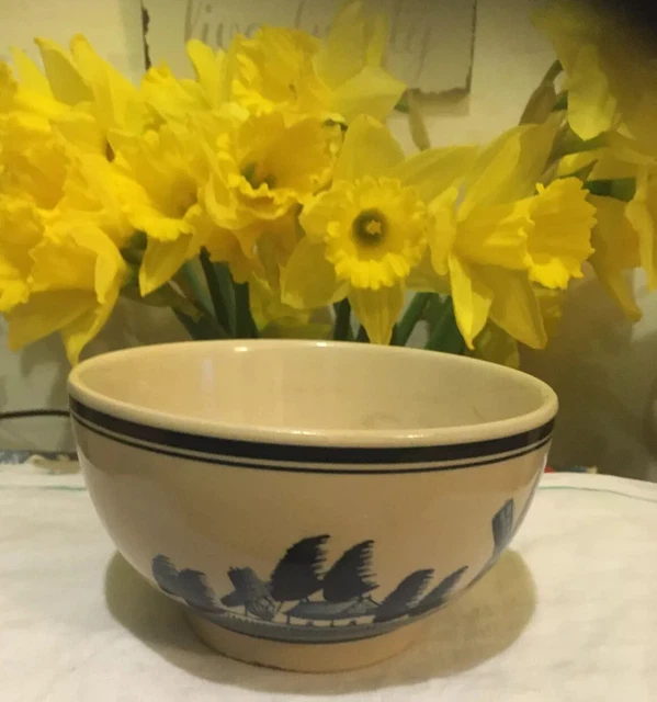 Vintage Delft Blue Windmills, Dutch Town, and Sailboats Scenery Bowl 5.5"