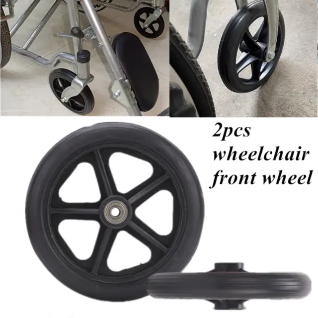 Repuesto de neumáticos lisos para silla de ruedas delantera de 7 pulgadas 2 piezas para rodillos para caminar negros
