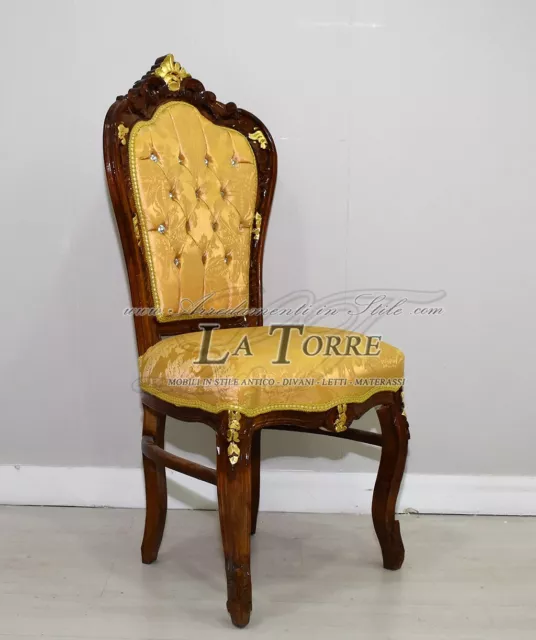 Poltrona sedia still Luigi XV Barocco legno noce e oro tessuto damascato AL1826 3
