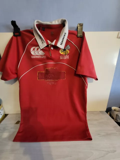 Rare London Wasps Rugby Shirt red colour by Canterbury size L Magners logo faded