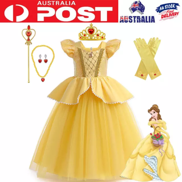 Girls Belle Princess Dress Costume Cosplay Kids Belle Birthday Book Week Dress