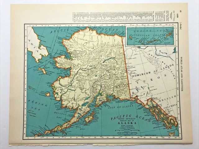 1938 Vintage ALASKA Authentic Antique Atlas Map - Collier's World Atlas