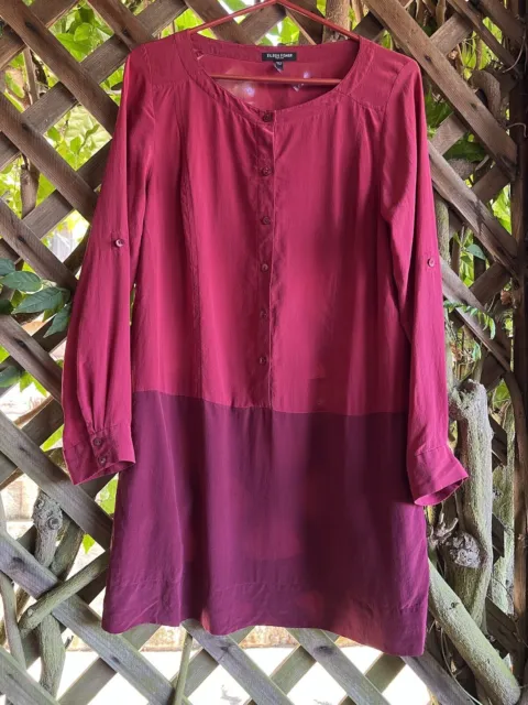 Eileen Fisher Dress Silk Button Front Red Long Sleeved Size Petite Medium PM