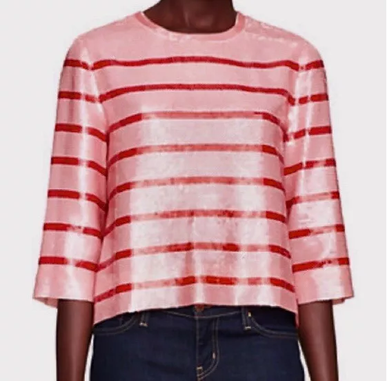 NWT ($428) KATE SPADE New York ‘Live Colorfully’ Pink Stripe Sequin Top Sz 10