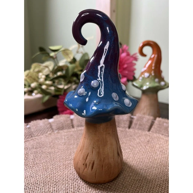 Whimsical Ceramic Mushroom Garden Decor Ceramic Pottery Purple Blue Mushroom