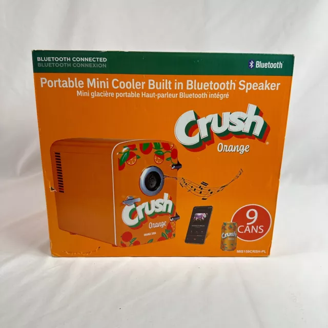 ORANGE CRUSH 9-Can Portable Mini Cooler Fridge With Built In Bluetooth Speaker