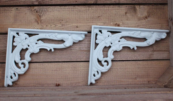 Pair White 8x6" ANTIQUE HEAVY CAST IRON VICTORIAN SHELF WALL BRACKETS - BR07wx2