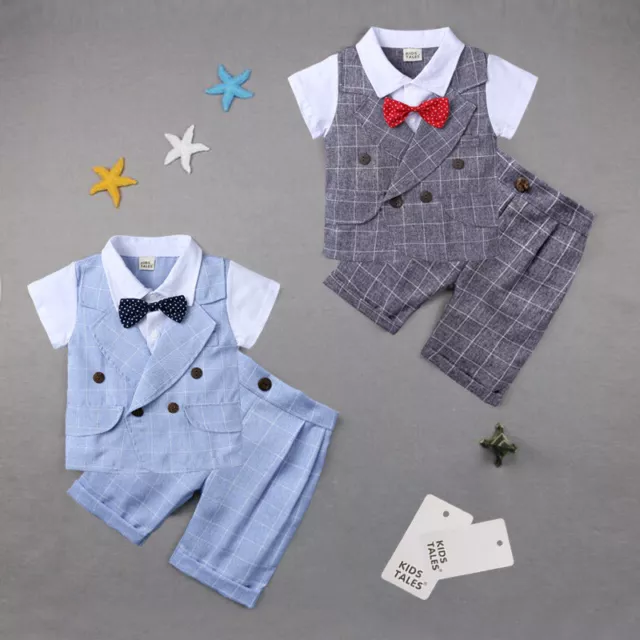 UK Kids Baby Boy Summer Suit Wedding Bowtie Gentleman Shorts Outfit 0-24M Set UK