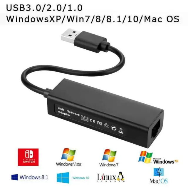 USB to RJ45 Lan Ethernet Adapter Network Card For Laptop Mac PC Nintendo Switch