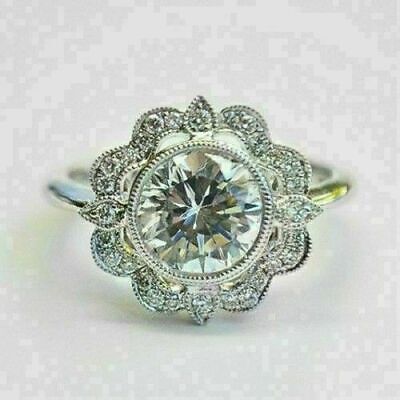 Iconic Old Vintage Art Deco 2.57 Carat Round Cut Lab-Created Diamond 1920's Ring
