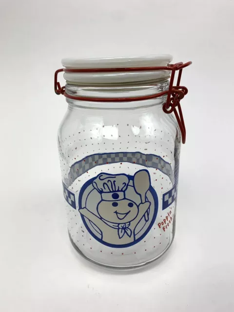 Pillsbury Doughboy Glass Flour Jar Canister Poppin' Fresh, Vintage 1991