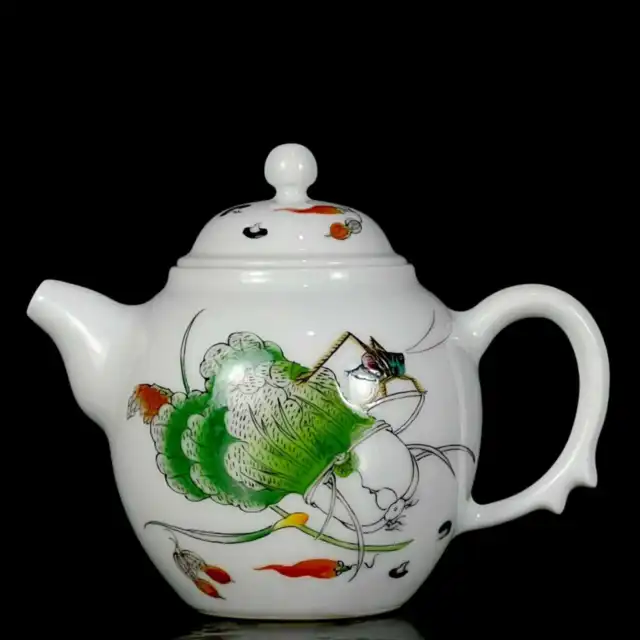 Chinese Enamel Porcelain Handmade Exquisite Teapot 珐琅彩百财草虫纹壶 ae2705
