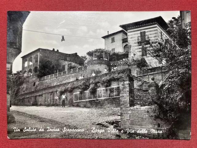 Cartolina - Un Saluto da Incisa Scapaccino - Borgo Villa e Via delle Mura - 1959
