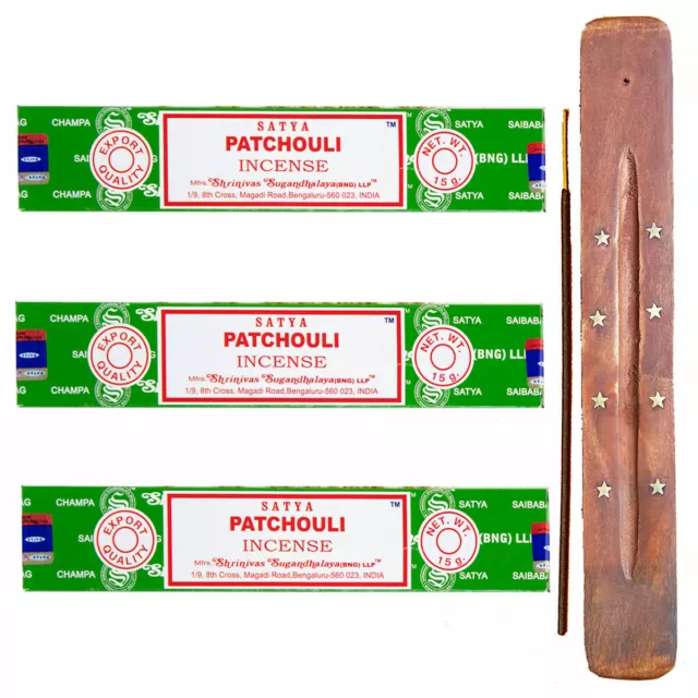 Pachuli Booghe Incienso Nag Champa Palos 3x Paquete Con Varillas de Soporte