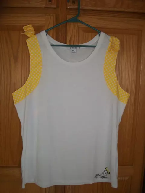 Disney Minnie Mouse Shirt Womens Plus Size 2X White w Yellow Polka Dots Sleeves