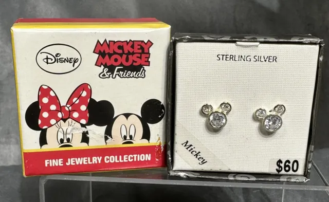 NEW Sterling Silver Disney Mickey MINNIE MOUSE EARRINGS Kids CZ Rhinestone Studs