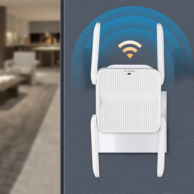 WiFi-repeater, wifi-extender, 1200 Mps, WiFi Booster Dual-Band 5 GHz en 2,4 GHz, Repeater/Router/AP-modus, 4 antennes, 2 LAN-aansluitingen, geschikt voor thuis/kantoor